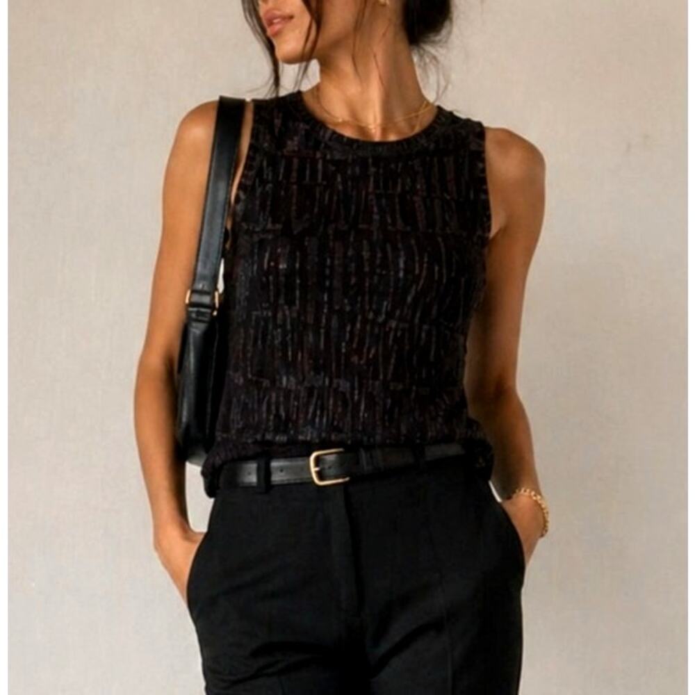Tomas Maier Designer Metallic Tank Top Size 0 Black Quiet Luxury Indie Grunge